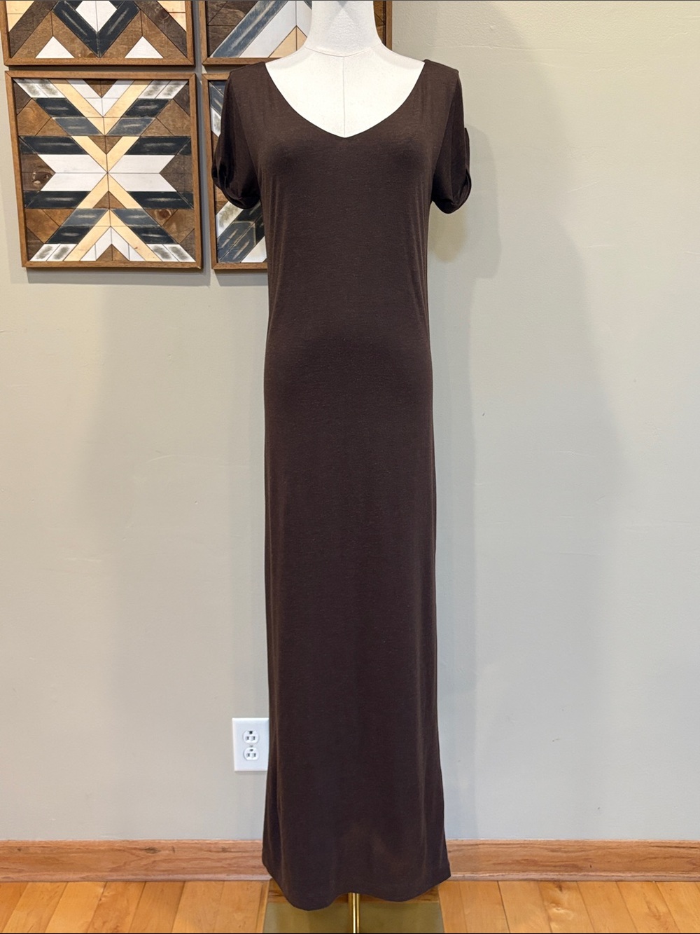 Vintage Ralph Lauren Y2K V-Neck Jersey Wool Modal Maxi Dress Small NWT - Picture 3 of 13